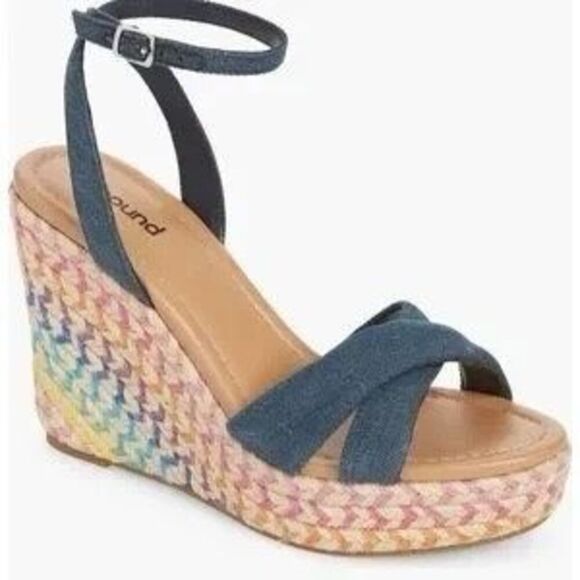 Abound Sukie Women’s Dark Wash Denim Espadrille Wedge Sandal Size 10 - Picture 1 of 13
